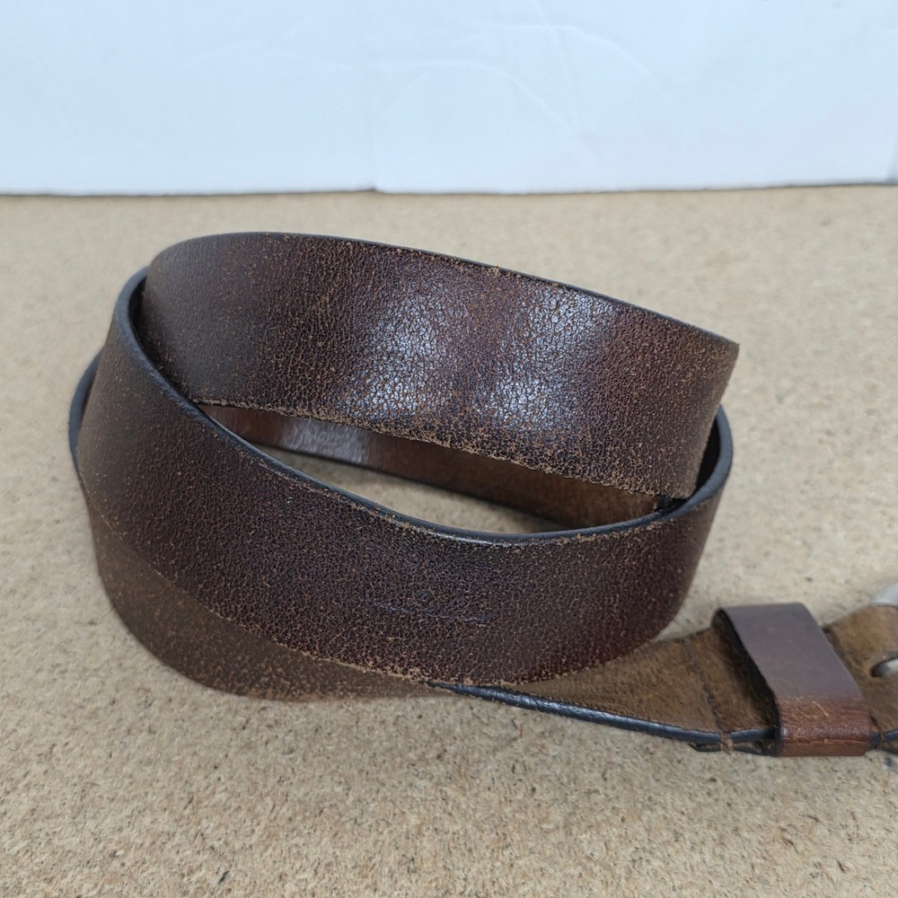 Mens Distressed Leather Belt Silver Buckle Casual Dress Workwear western casual